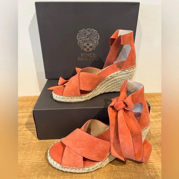 Vince Camuto peach/pink tie up wedge heels women’s size 8.5 - Picture 1 of 7